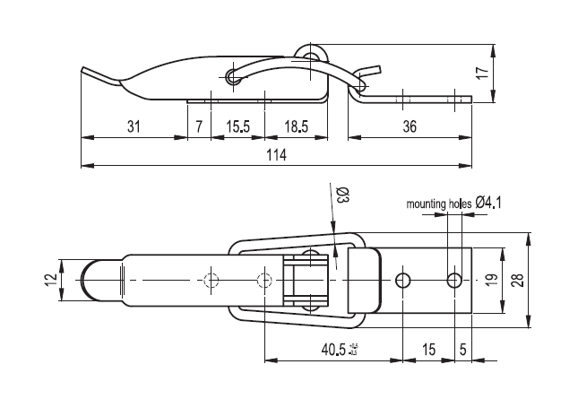 Snaplås, rustfrit stål, L=84, B=28, H=17, ikke justerbar