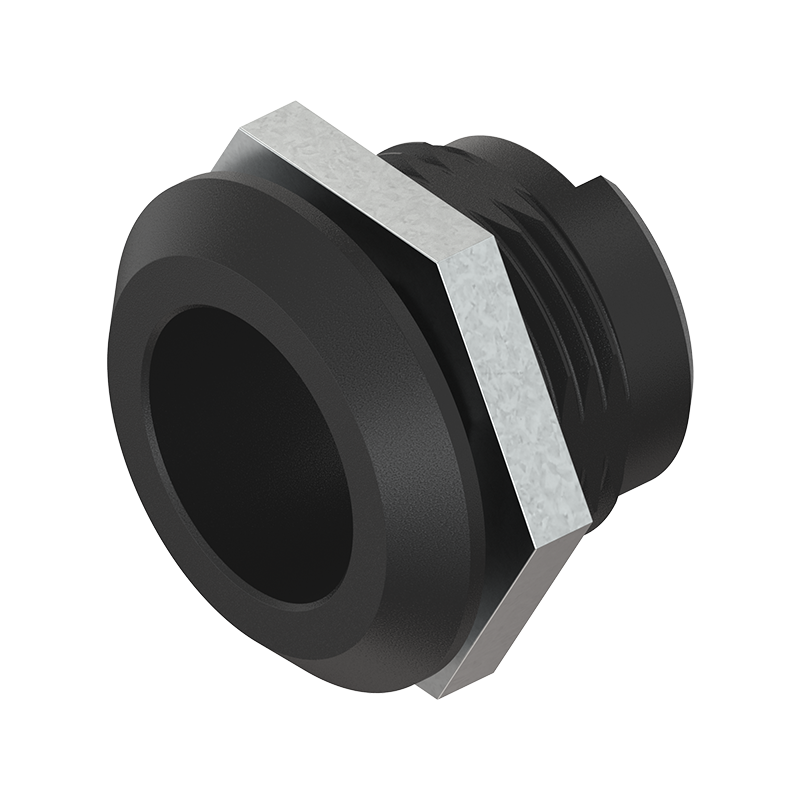 Låsehus, standard, glasfiberforstærket polyamid, D=28, GH=18, pladetykkelse=1,2-8 mm