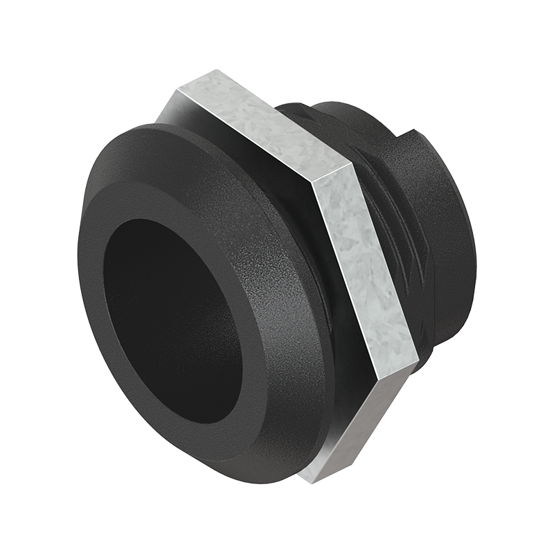 Låsehus, standard, glasfiberforstærket polyamid, D=28, GH=18, pladetykkelse=1,2-8 mm