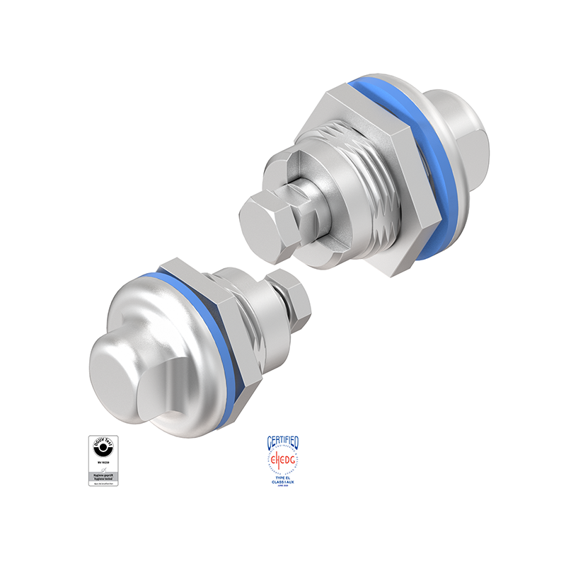 Hygiejnelås, syrefast stål, D=30mm, GH=18mm, pladetykkelse=1,5-8mm
