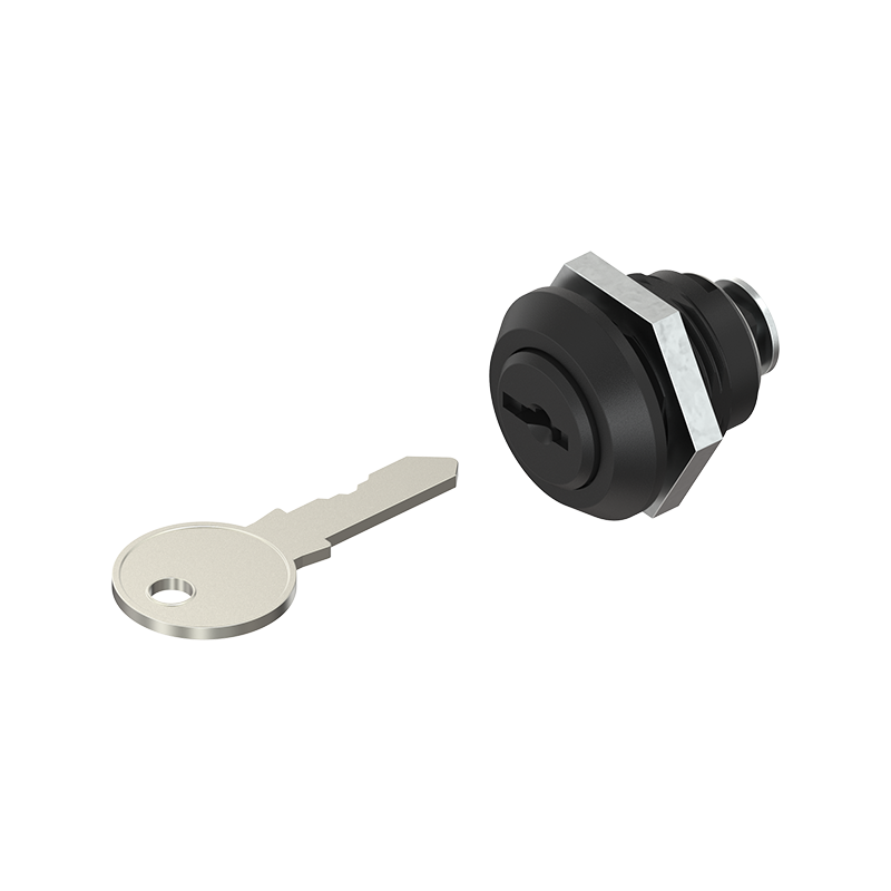 Låsehus med cylinderlås, enslåsende ek333, glasfiberforstærket polyamid, L=mm, GH=18mm, pladetykkelse=1,2-8mm