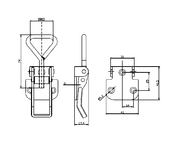 Snaplås, stål, L=125, B=41, H=17,4, justerbar