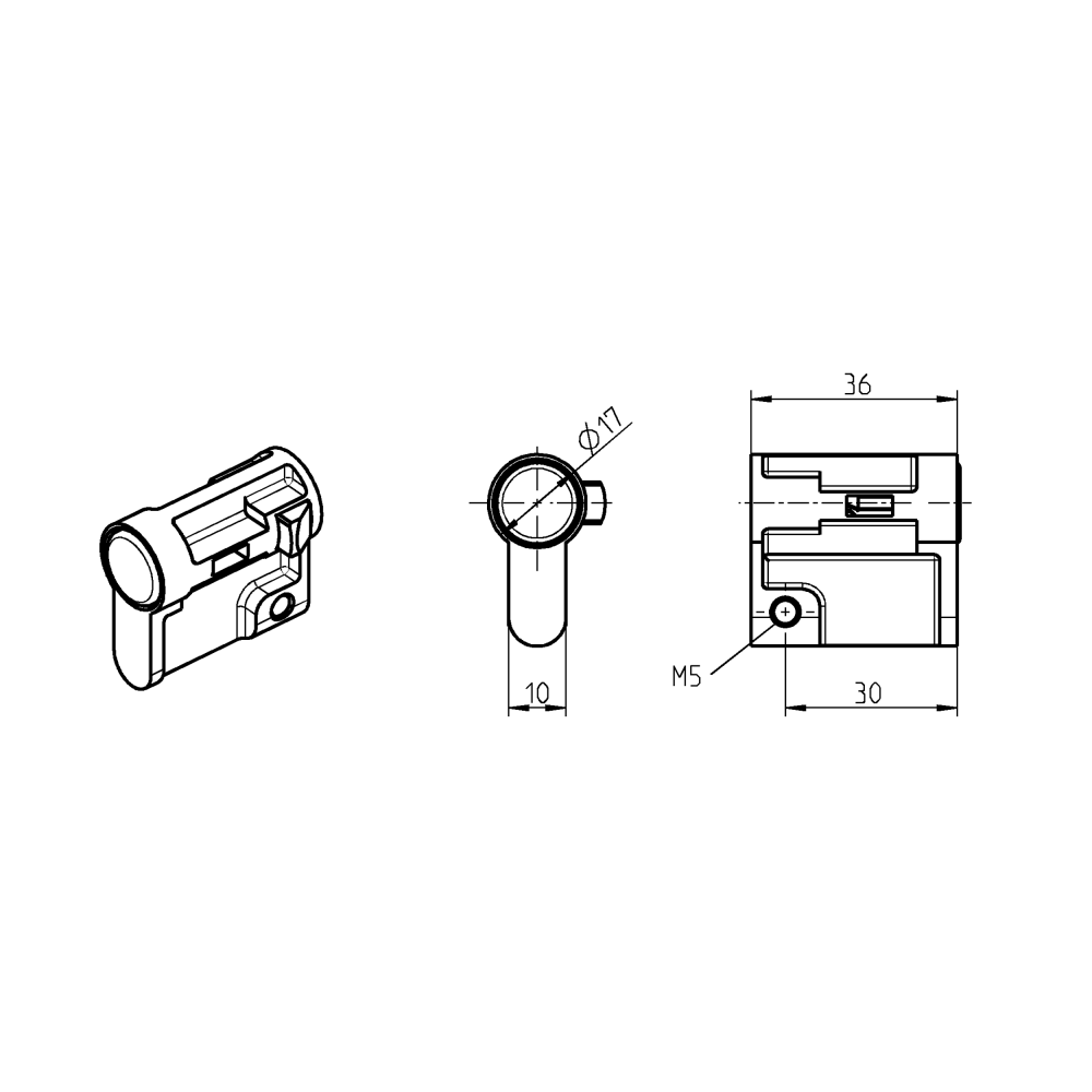 Profilhalvcylinder, glasfiberforstærket polyamid, trykknap, L=36