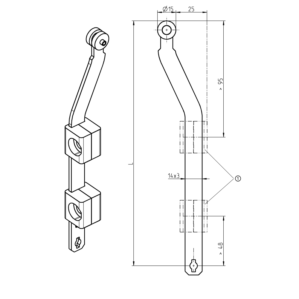 Fladstang, stål, L=901 - 1000