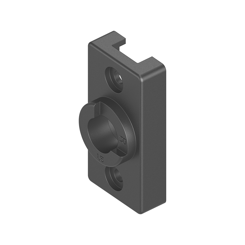 Monteringsbøsning, glasfiberforstærket polyamid, med stop, L=54, B=27, H=18, Pladetykkelse=1,5-1,5