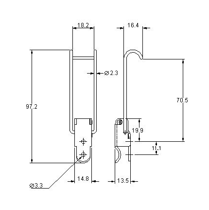 Snaplås, stål, L=97,2, B=22,8, H=13,5, ikke justerbar