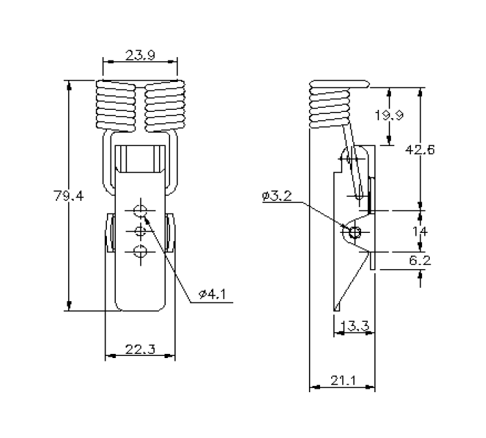 Snaplås, rustfrit stål, L=79,4, B=29, H=21,1, ikke justerbar