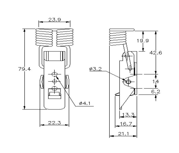 Snaplås, stål, L=79,4, B=28, H=21,1, ikke justerbar