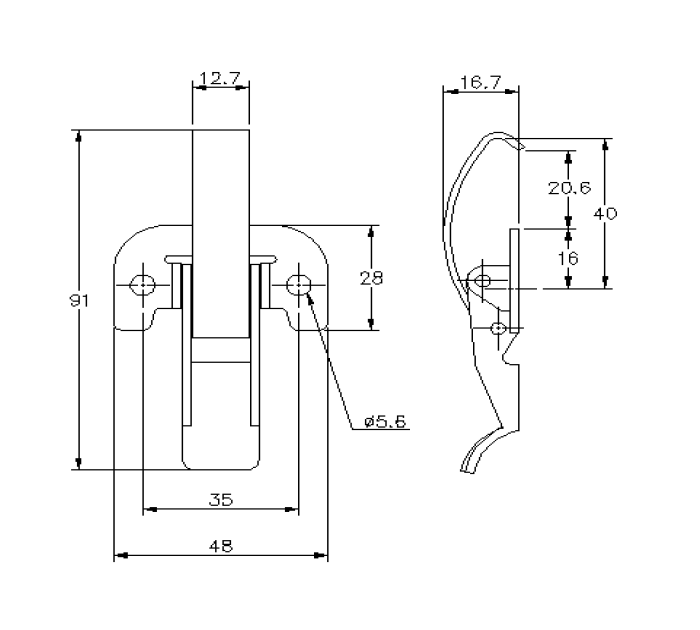 Snaplås, stål, L=91, B=48, H=16,7, ikke justerbar