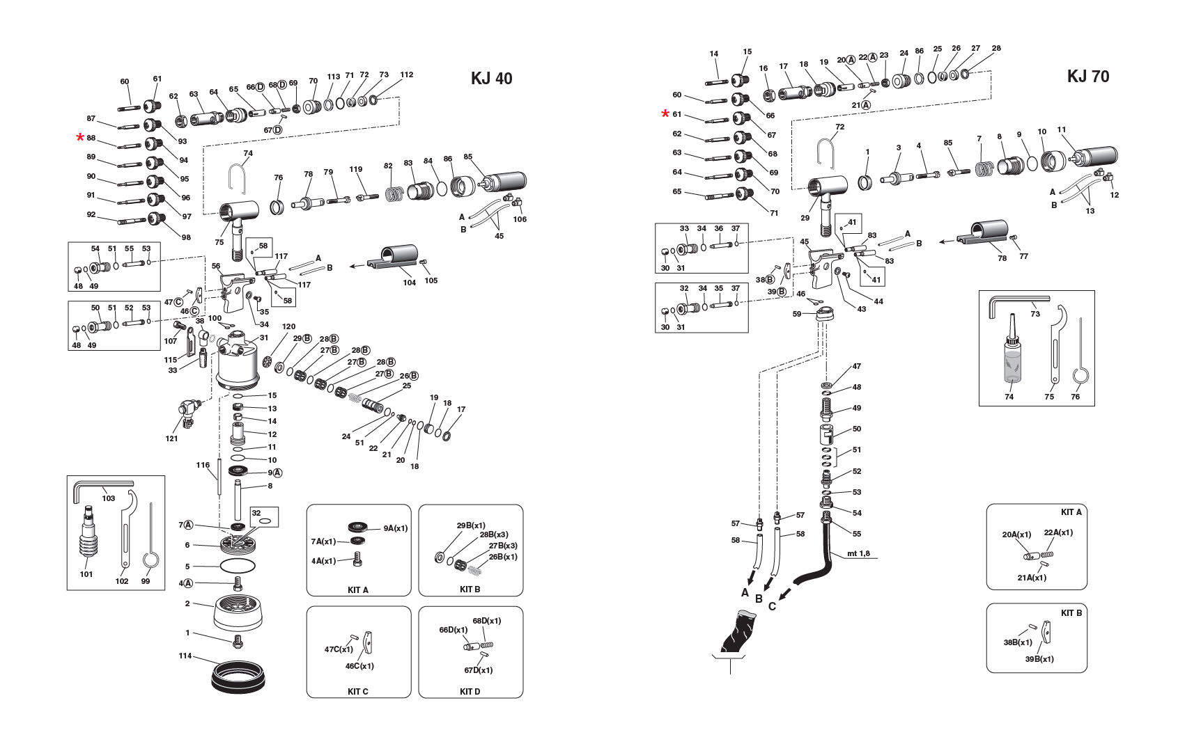 Reservedel til nitteværktøj, Trækbolt, M4, til serie KJ 40/50/70