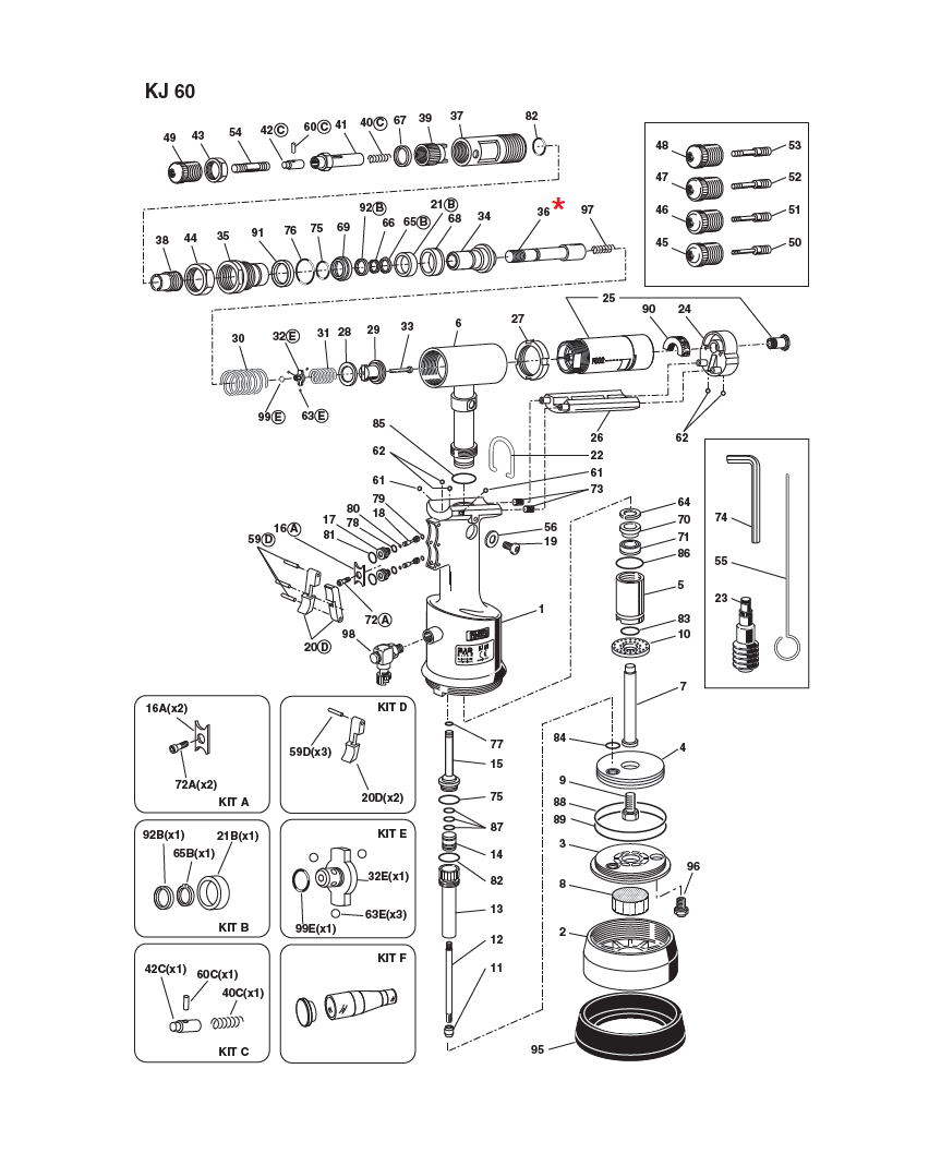 Reservedel til nitteværktøj, Aksel, til serie KJ 60