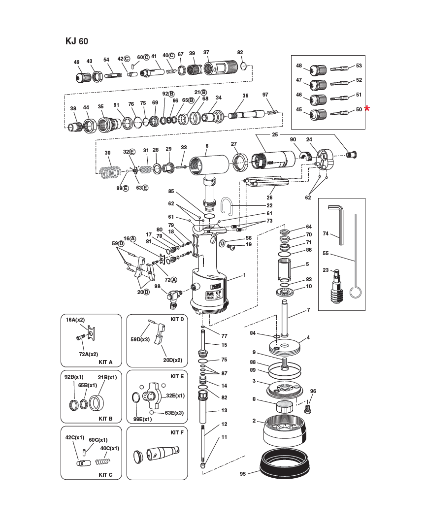 Reservedel til nitteværktøj, Trækbolt, M3, til serie KJ 60