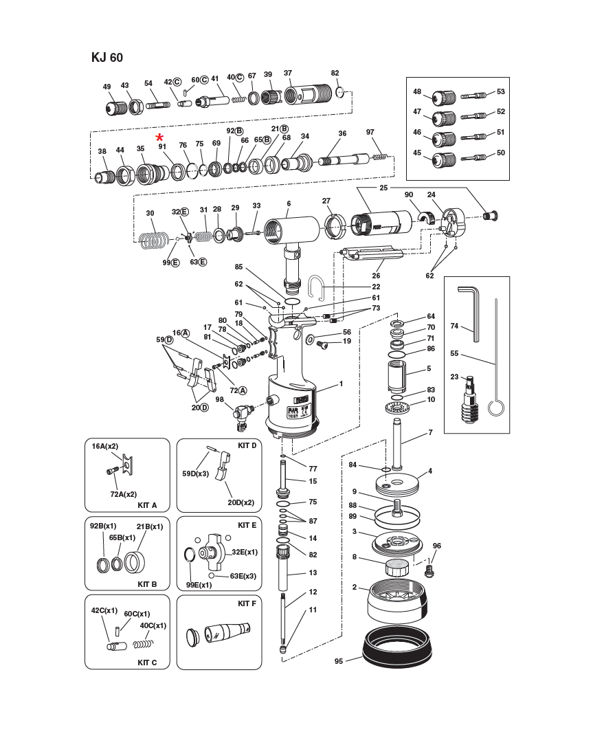 Reservedel til nitteværktøj, Parbakring 8-119, til serie KJ 60