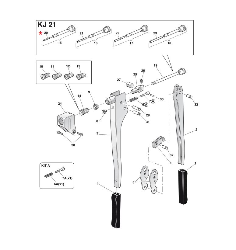 Reservedel til nitteværktøj, Bolt, M3x30mm, til serie KJ 21