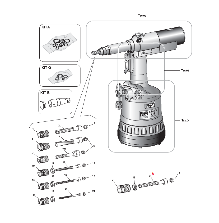 Reservedel til nitteværktøj, Bolt, M8x70, til serie KJ 45S/73