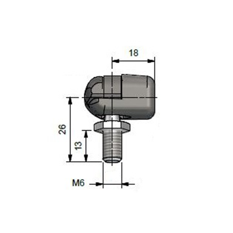 Endestykke, vinkel fitting, stål, M6, længde = 18 mm