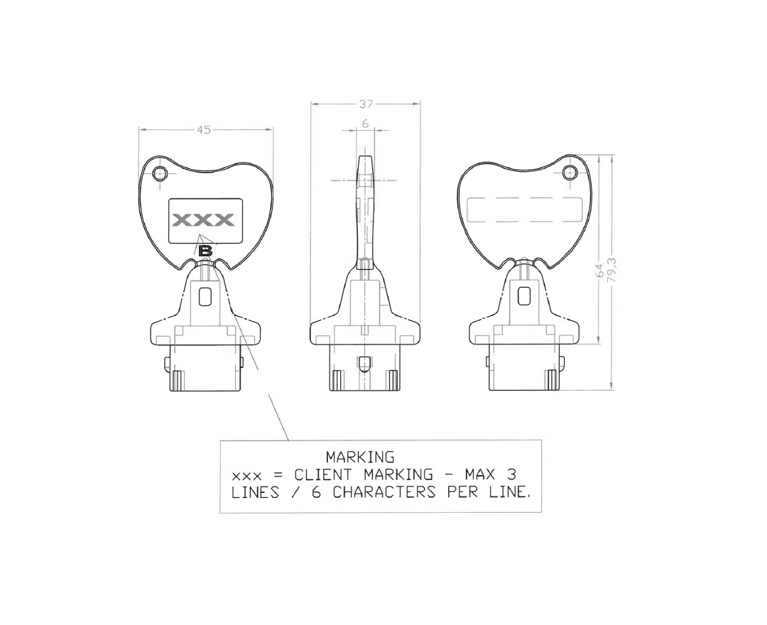 Nøgle til interlock system, syrefast stål, mærkning RO-HUB/kodning CP1