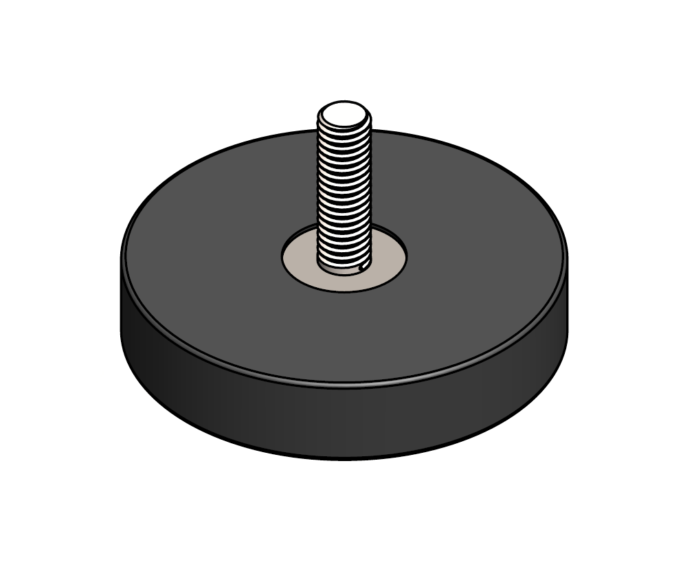 Gummi indstøbt magnet, cirkulær, M6, H=10,5mm , F=450N