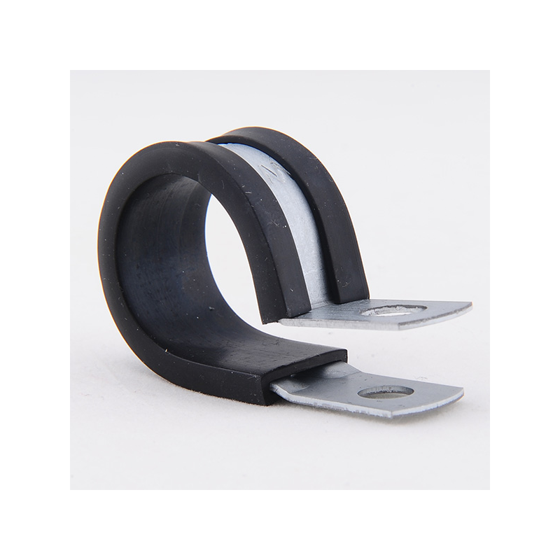 Rørbøjle med gummiindlæg, stål, varmforzinket, D=20,6mm, B=12,7mm, hul D=6,4mm, E=23,4