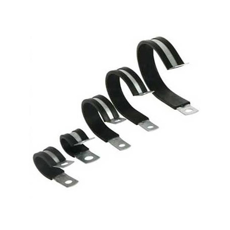 Rørbøjle med gummiindlæg, stål, elforzinket, D=7,9mm, B=12,7mm, hul D=6,4mm, E=17