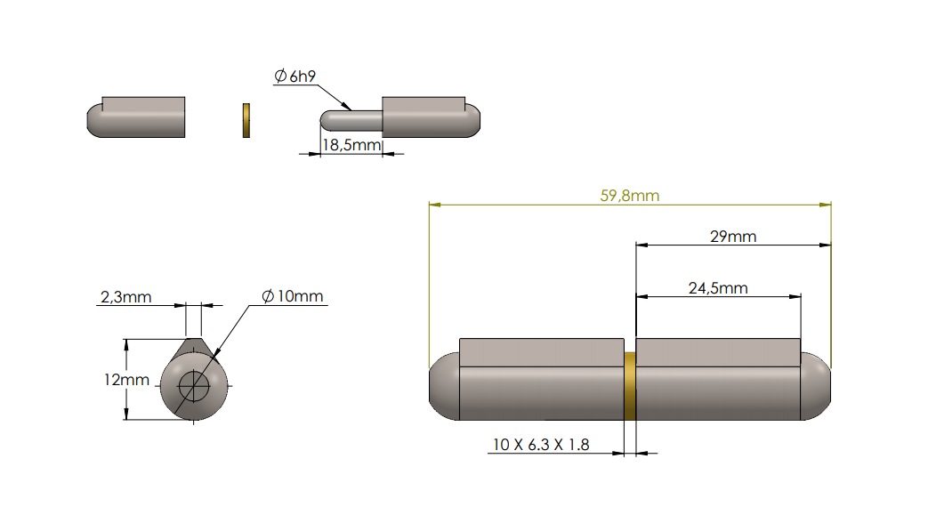 Svejsehængsel, stål, dråbeformet, u/ smørenippel, L=60, B=12
