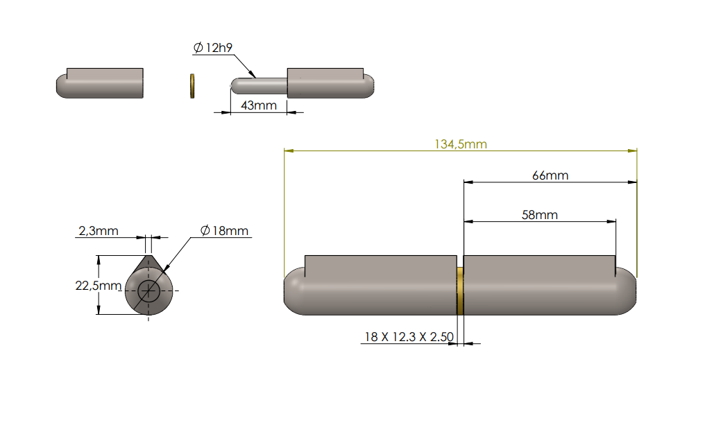 Svejsehængsel, stål, dråbeformet, u/ smørenippel, L=135, B=22,5