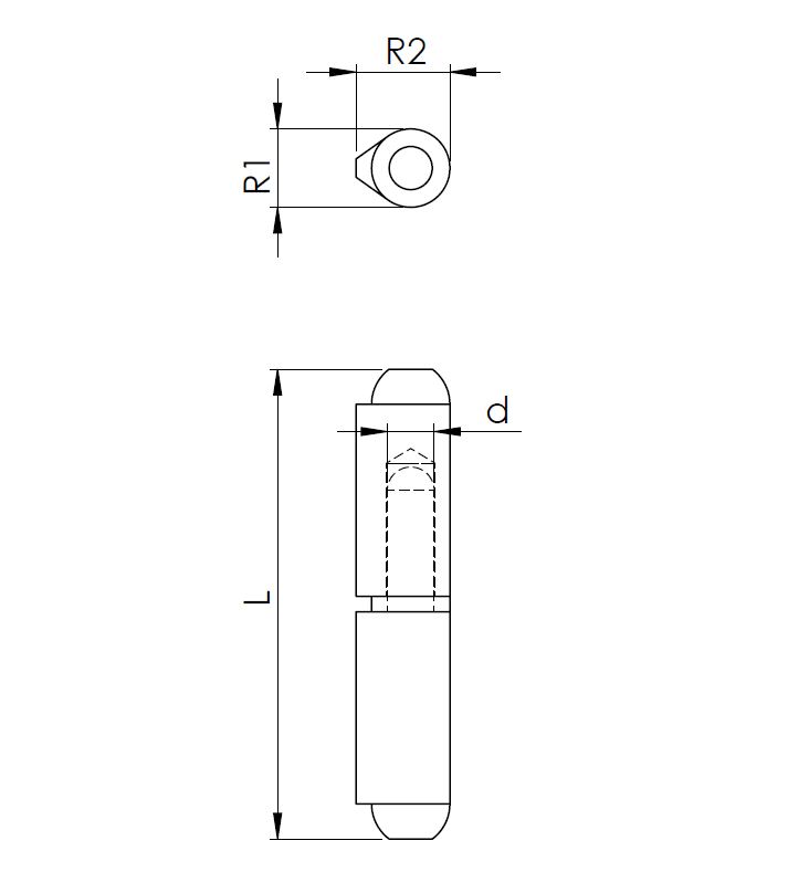 Svejsehængsel, stål, dråbeformet, u/ smørenippel, L=50, B=10