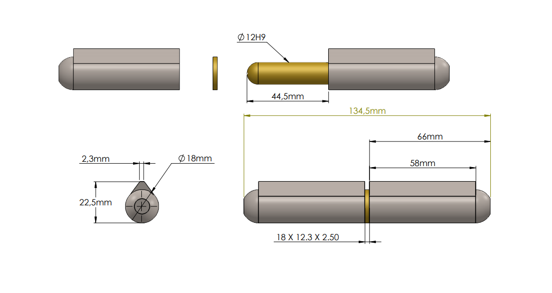 Svejsehængsel, stål, dråbeformet, u/ smørenippel, L=135, B=22,5