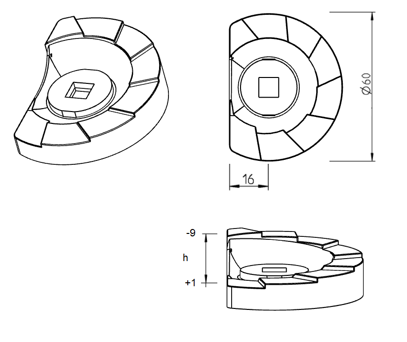 Tunge, trappetunge, stål, D=60, offset højde=1 mm