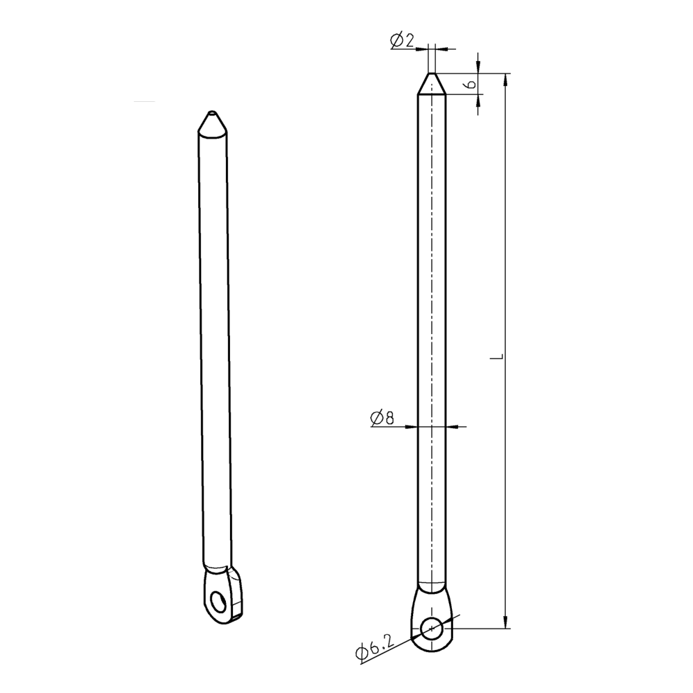 Rundstang, stål, universel, L=551 - 600, D=8