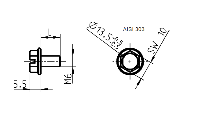 Skrue, rustfrit stål, M6x10