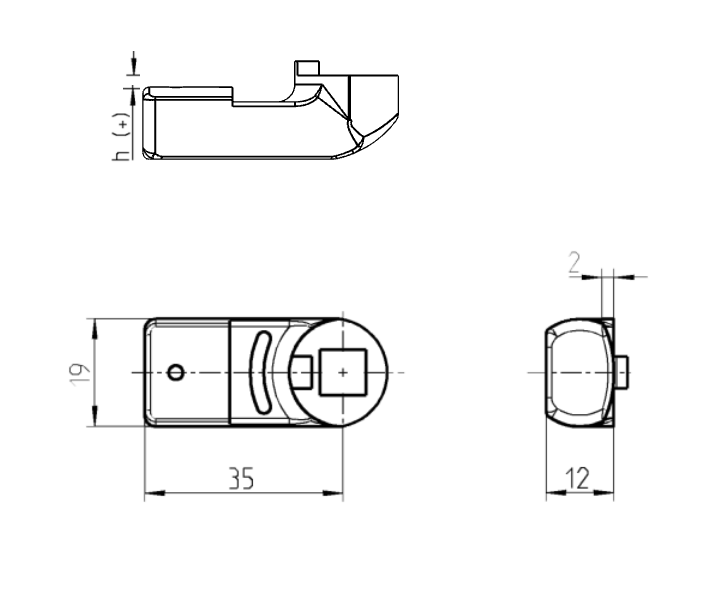 Tunge, standard, glasfiberforstærket polyamid, L=35, B=19, offset højde=2 mm
