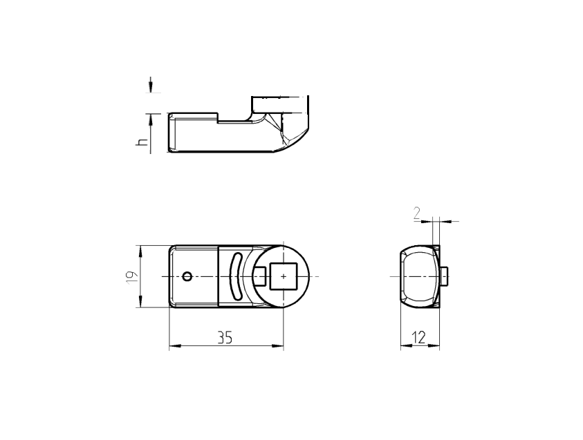 Tunge, standard, glasfiberforstærket polyamid, L=35, B=19, offset højde=4 mm.