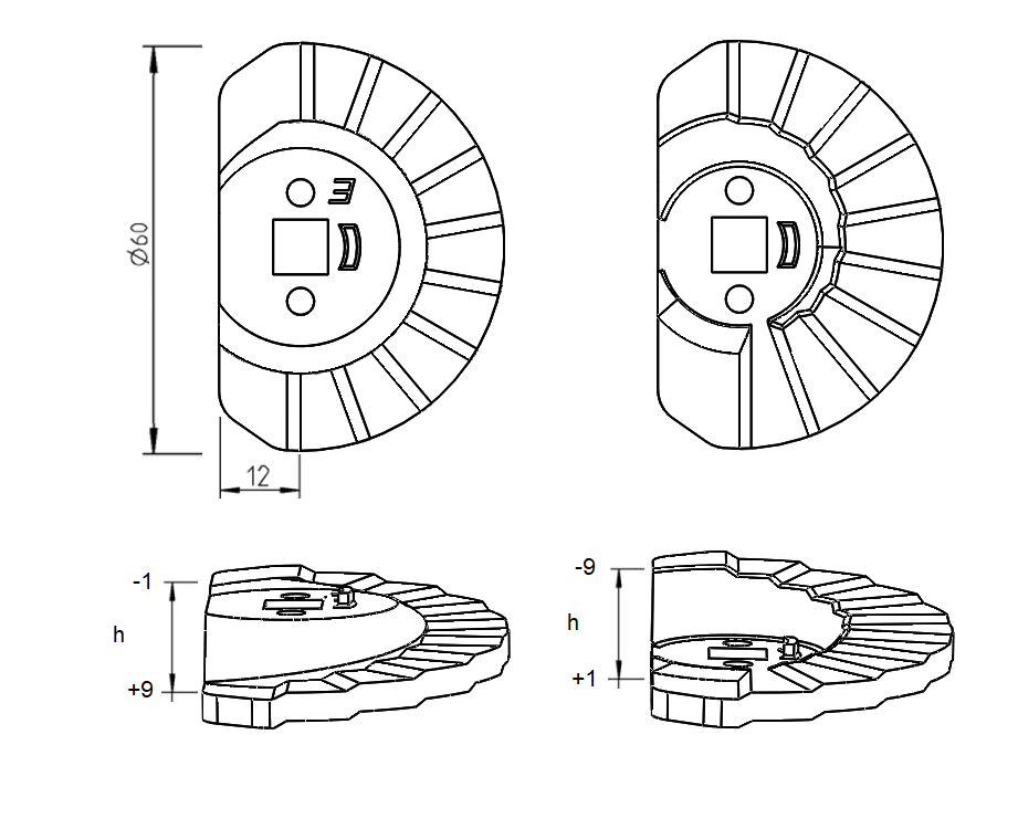 Tunge, trappetunge, trykstøbt zink, D=60, offset højde=9 mm