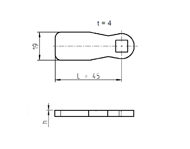 Tunge, standard, stål, L=45, B=19, offset højde=0 mm