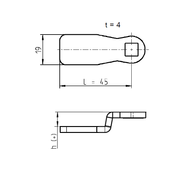 Tunge, standard, stål, L=45, B=19, offset højde=26 mm