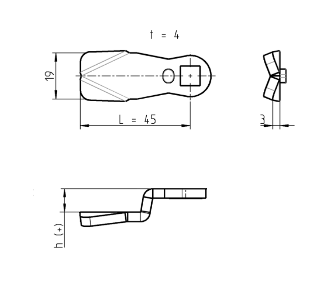 Tunge, standard, rustfrit stål, L=45, B=19, offset højde=27 mm