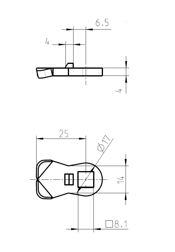 Tunge, standard, stål, L=25, B=19, offset højde=0 mm
