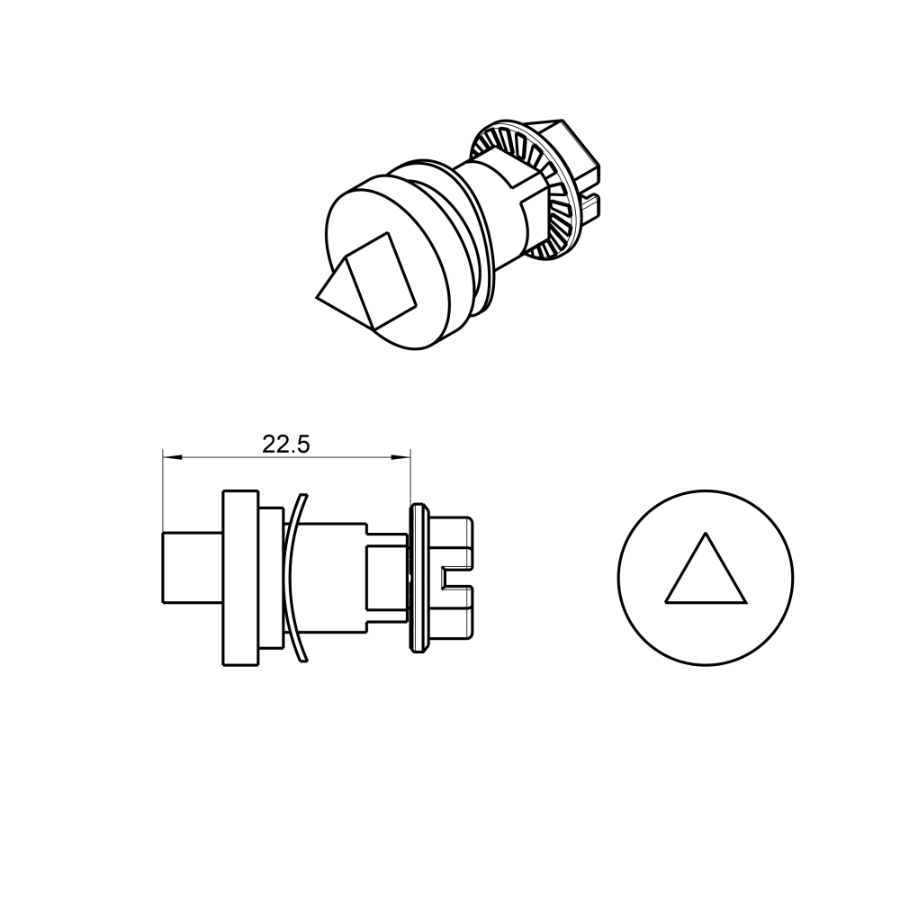 Indsats, trekant 6,5 cnomo, trykstøbt zink, forkromet