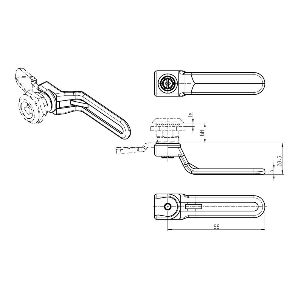 Indergreb, polyamid, L=88, H=28,5, GH=40