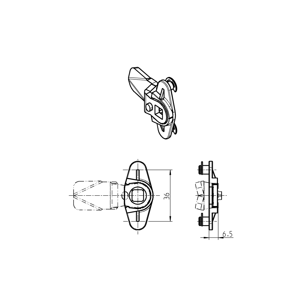 Stangtrækadapter til tunge, syrefast stål, offset=0, vandring=18