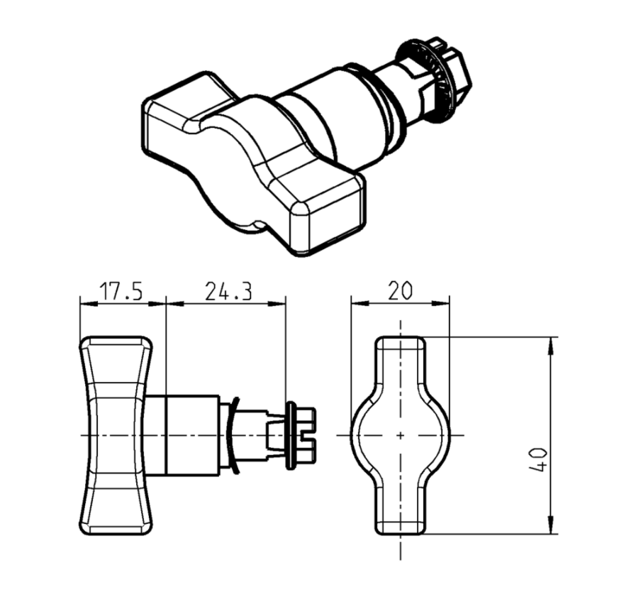 Indsats, vingegreb, trykstøbt zink