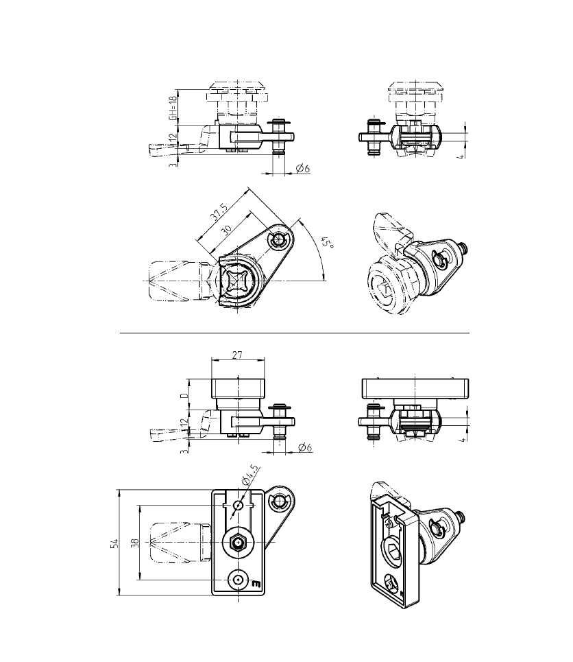 Stangtrækadapter til tunge, trykstøbt zink, offset=0, vandring=
