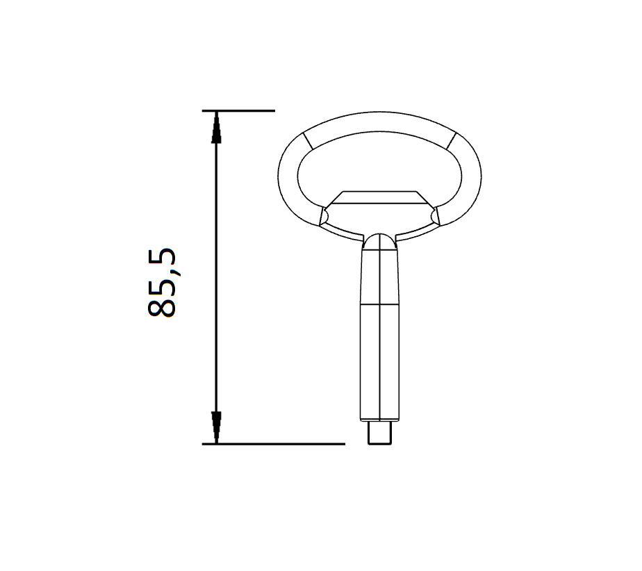 Nøgle, trykstøbt zink, udvendig firkant 6, L=85,5