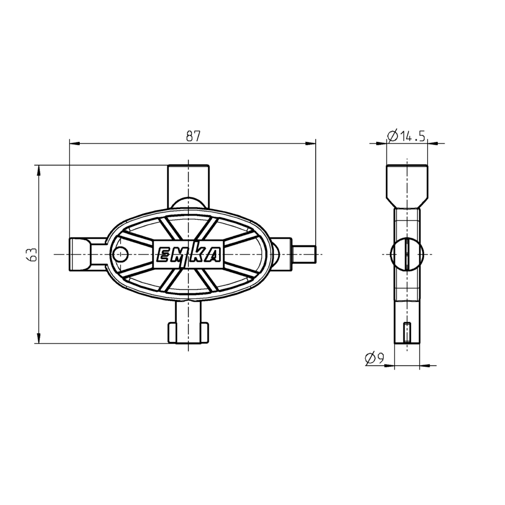 Nøgle, glasfiberforstærket polyamid, universel, L=63