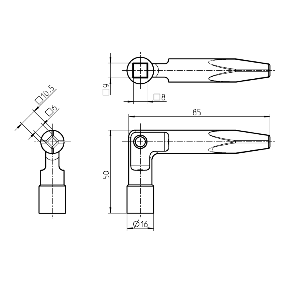 Nøgle, trykstøbt zink, tog standard, L=50