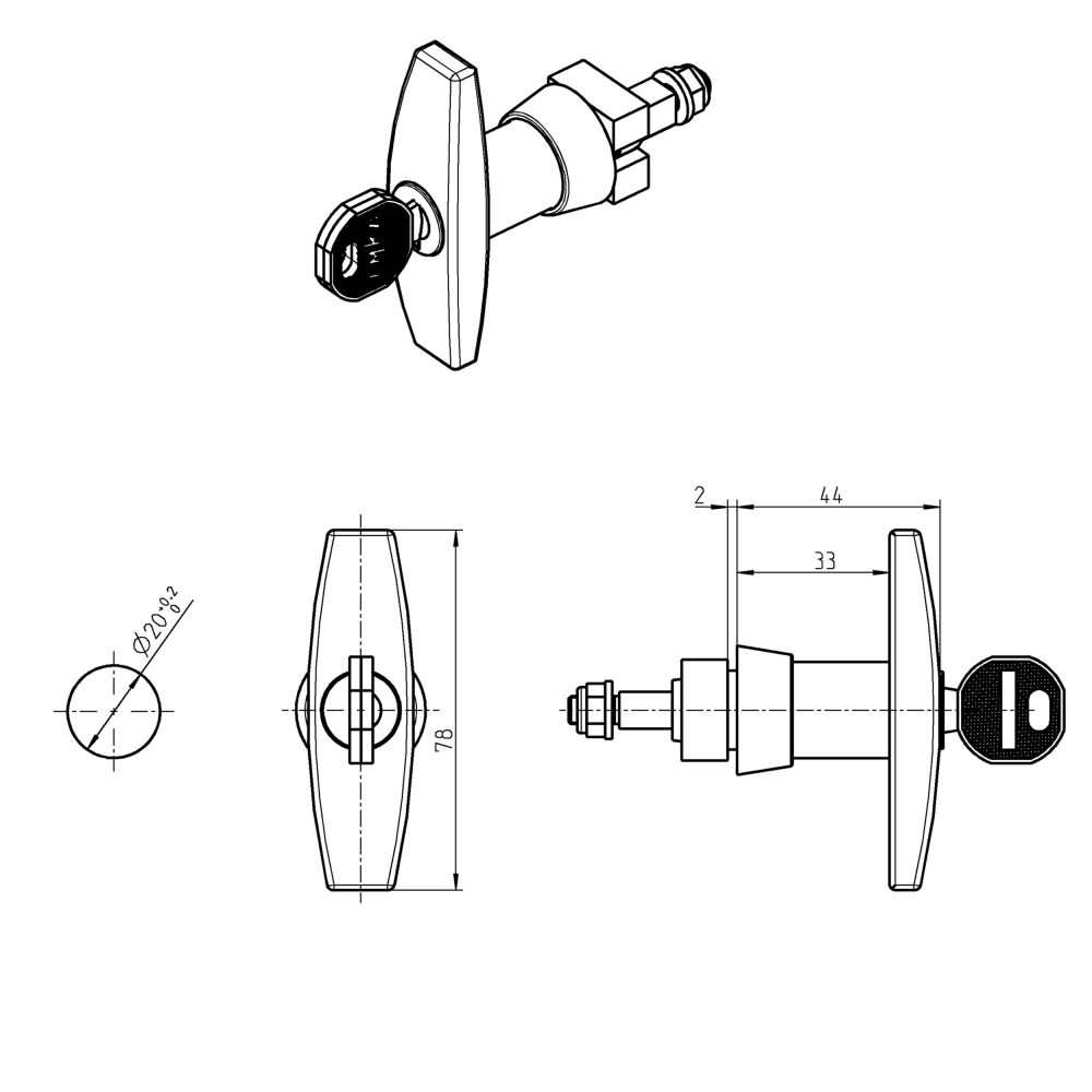 T-greb, trykstøbt zink, påsvejsning, L=78, A-mål=26, Enslåsende EK333