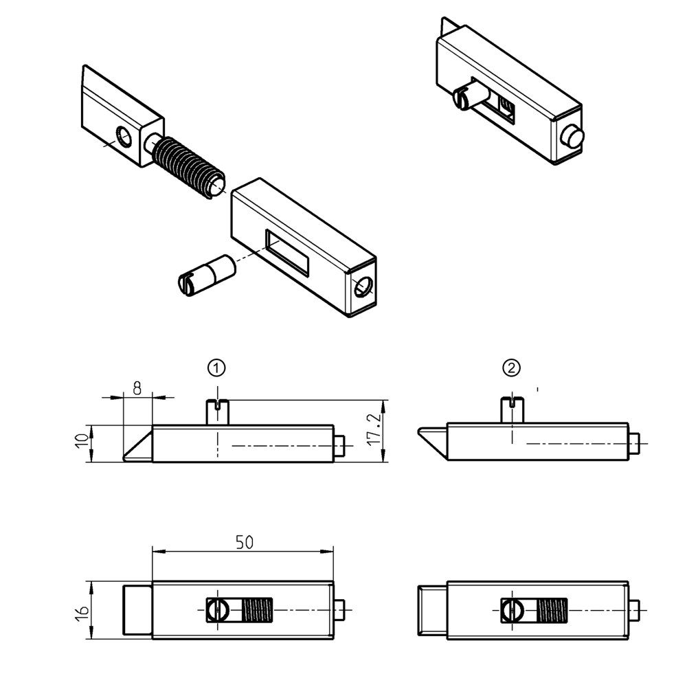 Smæklås, stål, påsvejsning, længde=58, bredde=16, højde=17,2, udgave 1