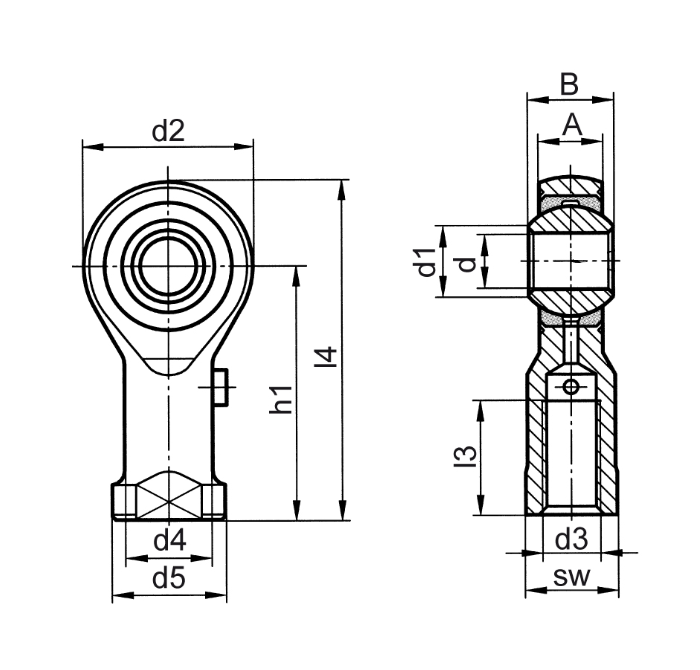 Endestykke, ledøje fitting, stål, M12, længde = 50 mm