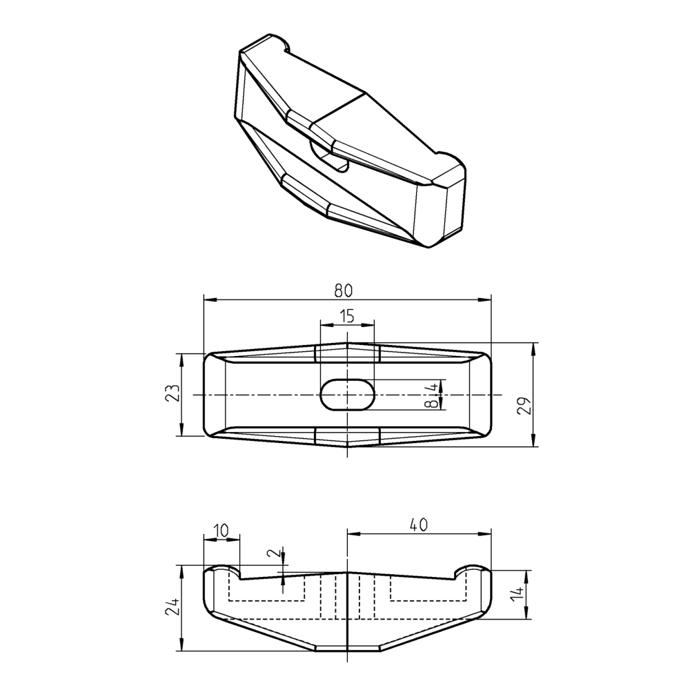 Bøjlelås, glasfiberforstærket polyamid, længde=80, bredde=29, højde=24